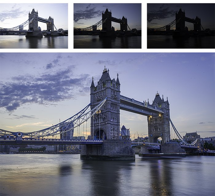 Четыре фотосетки городского моста, улучшенные с помощью бесплатной программы hdr