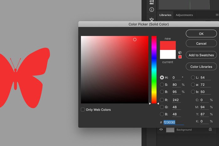 Скриншот, показывающий, как изменить цвет пользовательских фигур Photoshop