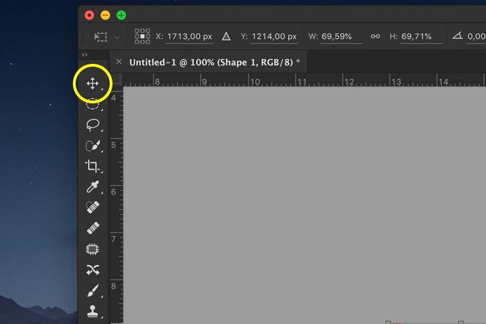 Скриншот, показывающий, как перемещать и изменять размеры пользовательских фигур Photoshop