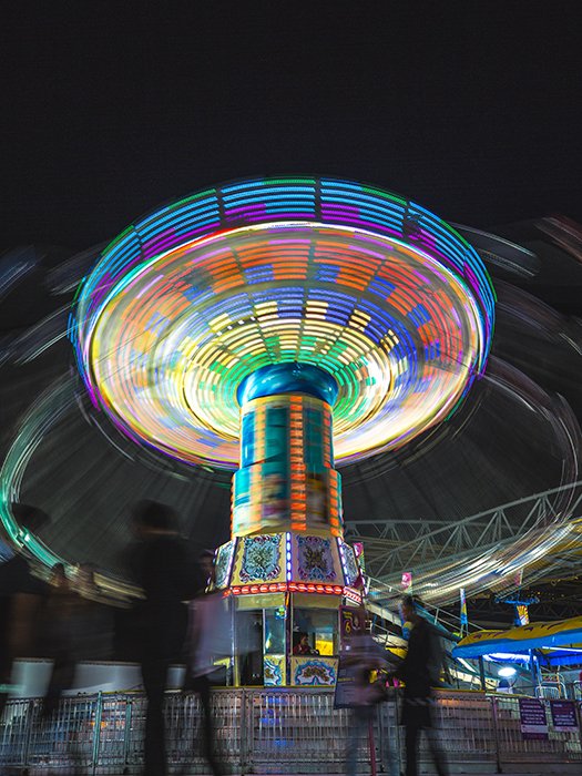 Motion blur photo of the ride at an amusement park