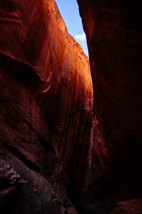 Фотография каньона оранжевого цвета в отраженном свете