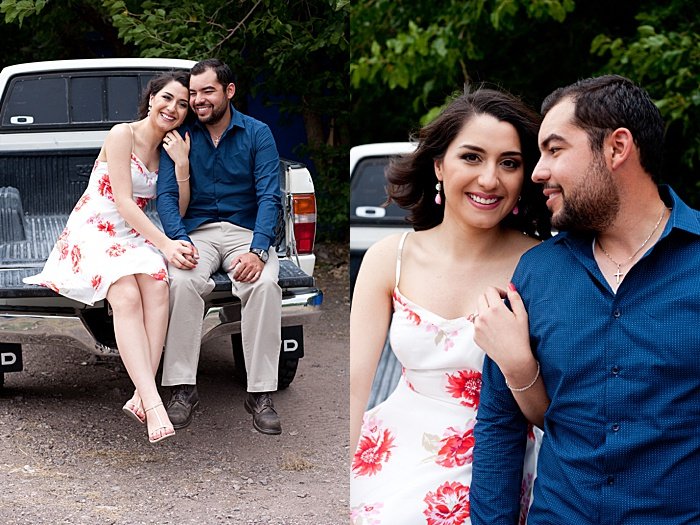 A couple shot with the arm hold pose , engagement photo poses diptych