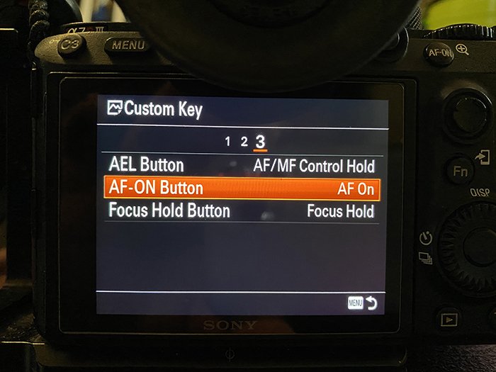 Фотография крупным планом меню настройки камеры кнопка AF On