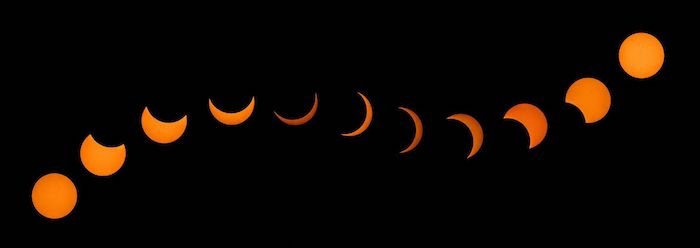 составное изображение, показывающее фазы солнечного затмения