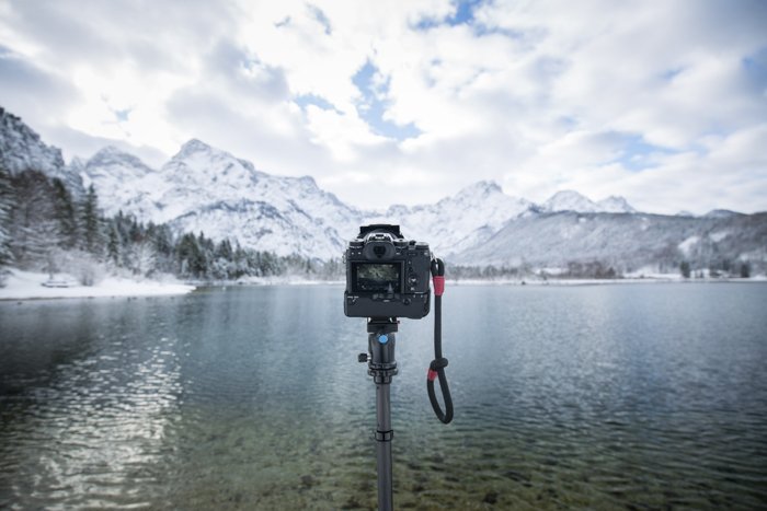 DSLRon tripod shooting an ice landscape time-lapse