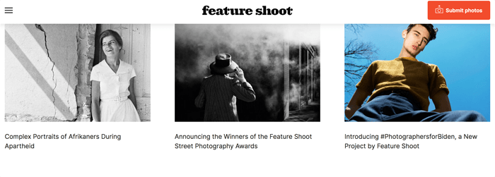 Скриншот главной страницы фотоблога Feature Shoot
