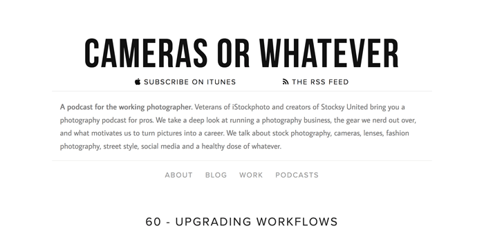 Screenshot of 'cameras or whatever' photography podcast playing in a app
