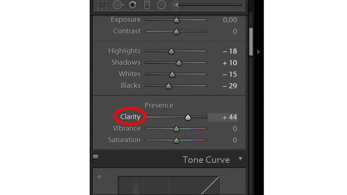 Скриншот слайдера Lightroom Clarity