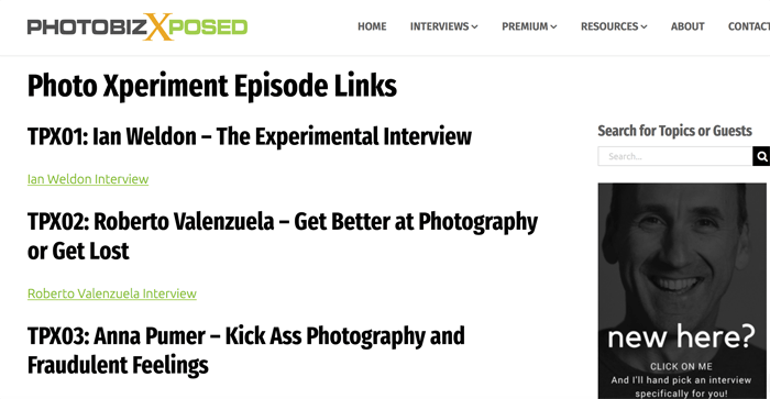Screenshot of 'photobiz exposed' photography podcast playing in a app