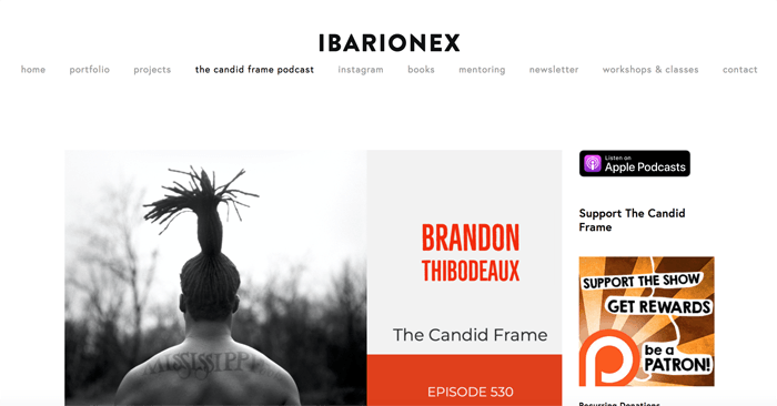 Screenshot of 'ibarionex' photography podcast playing in a app