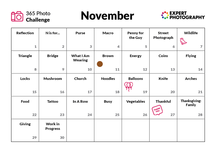 November Photo Challenge calendar