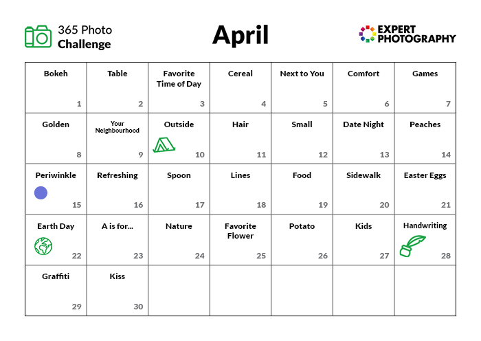 April Photo Challenge calendar