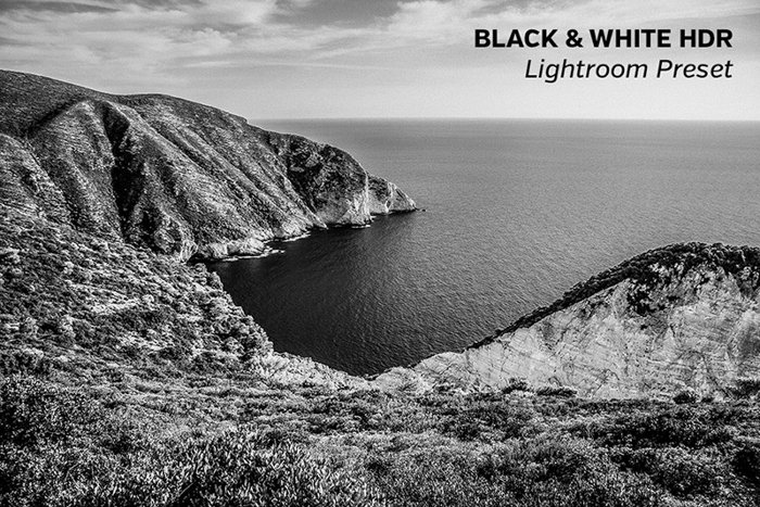 пейзаж, отредактированный с помощью черно-белого HDR пресета Lightroom от Loaded Presets