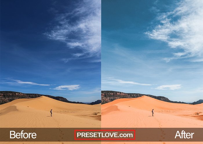 изображение пустынных дюн, отредактированное с помощью пресетов PresetLove Lightroom