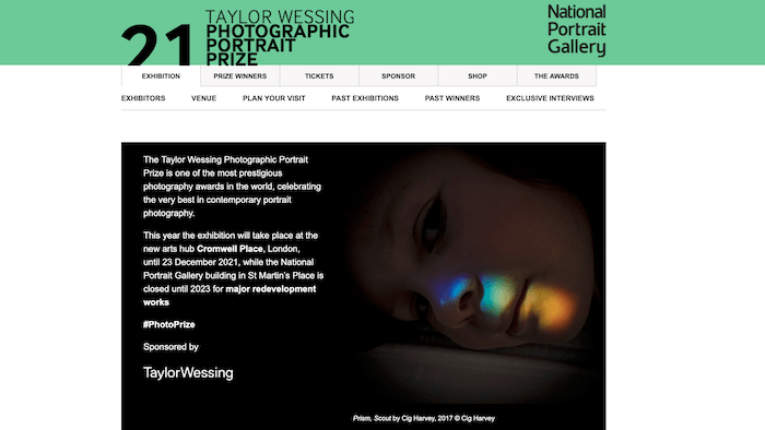 Скриншот веб-сайта Taylor Wessing Photographic Portrait Prize, конкурса фотографий