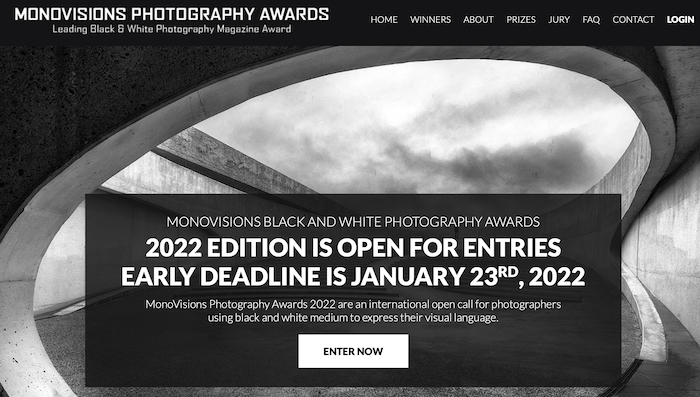 Скриншот сайта Monovisions Photography Awards, конкурса фотографий