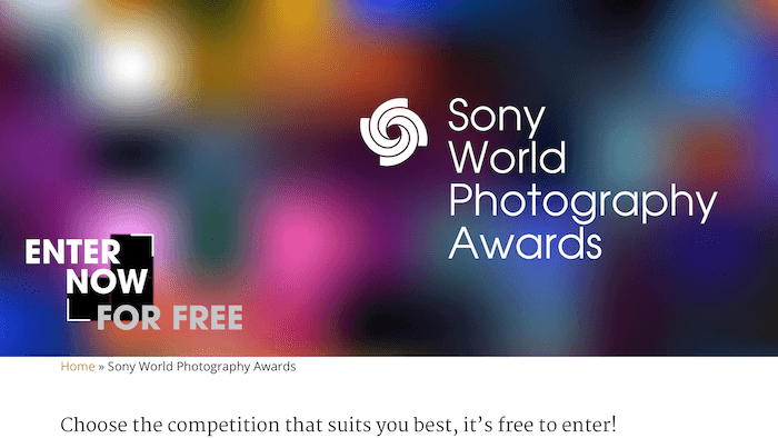 Скриншот сайта Sony World PhotographyAward, конкурса фотографий