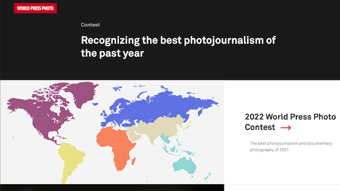 Скриншот сайта World Press Photography Awards, конкурса фотографий