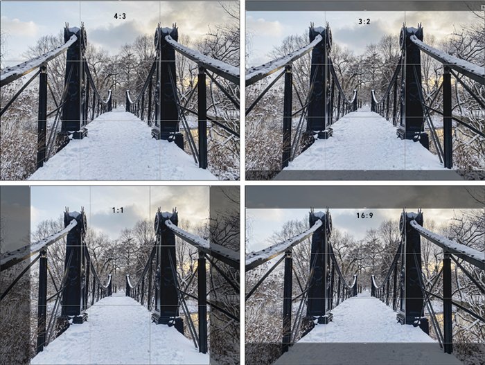 фотография моста, показывающая 4 различных соотношения сторон
