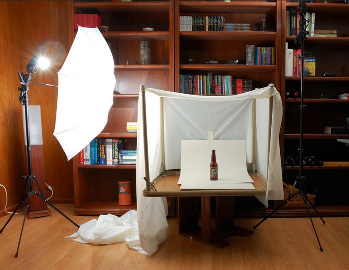 A diy product photography lightbox made from the shower curtain
