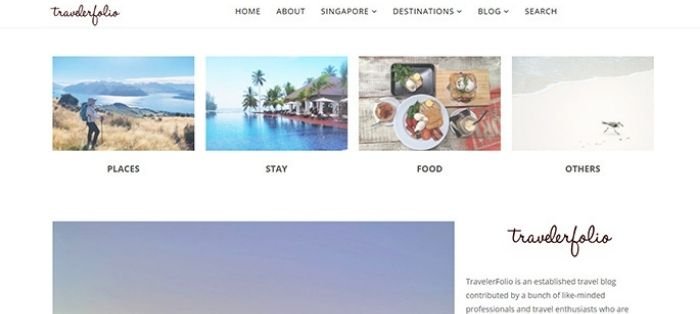 screenshot of travelerfolio travel and photography website