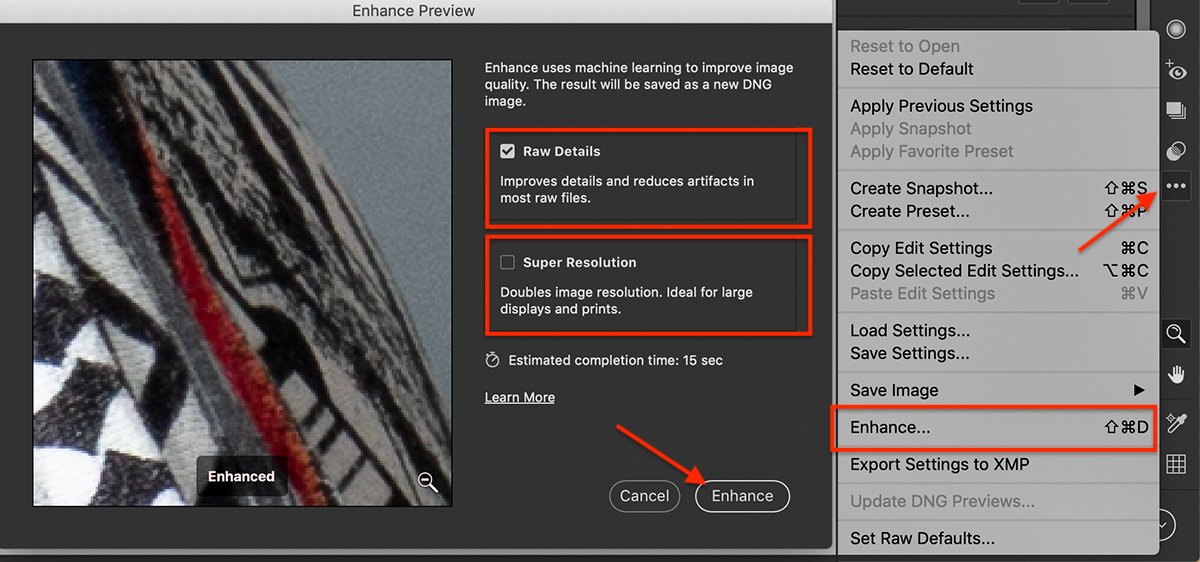 Adobe camera raw screenshot enhance window