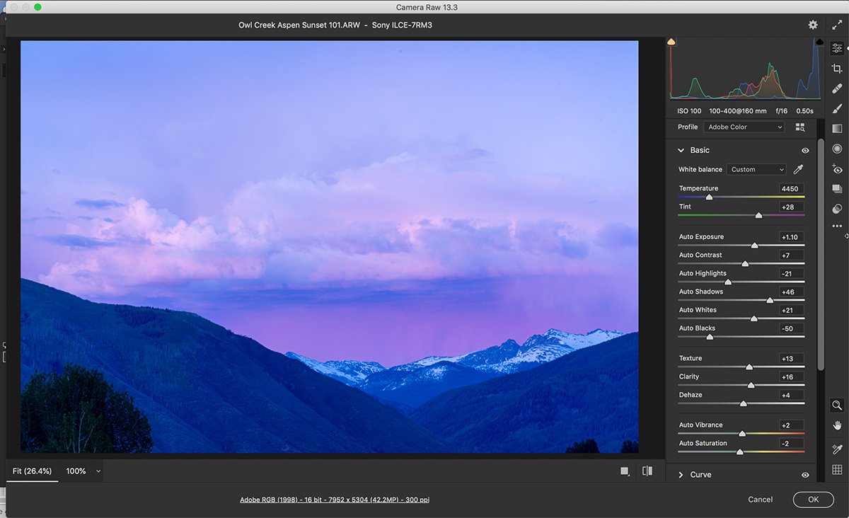 Adobe camera raw workspace screenshot