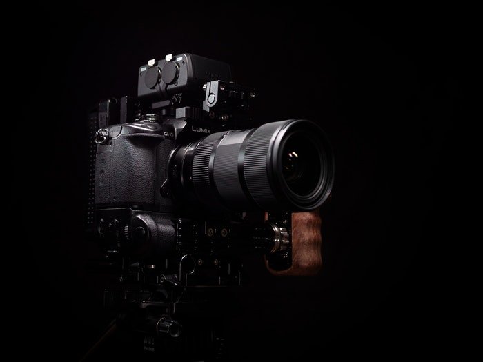 Lumix micro four thirds camera shot against black background