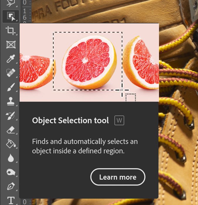 Скриншот диалогового окна, объясняющего, что делает инструмент Object Selection Tool