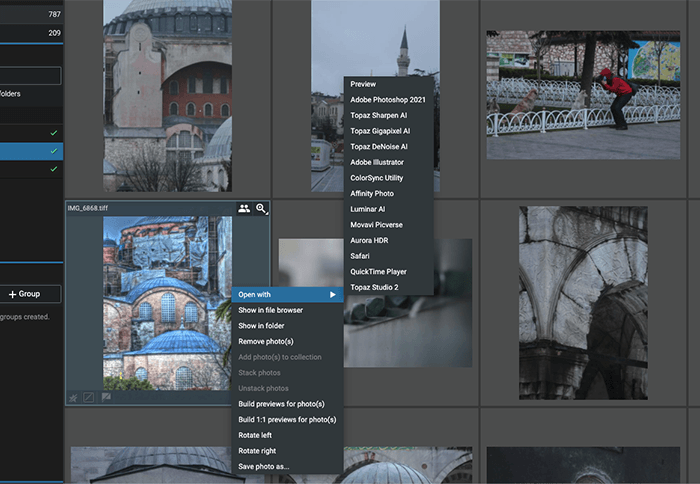скриншот вариантов интеграции программы Excire Foto