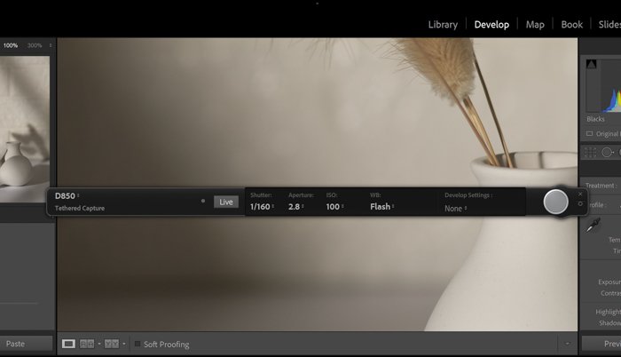 скриншот панели инструментов Lightroom Tethering Toolbar