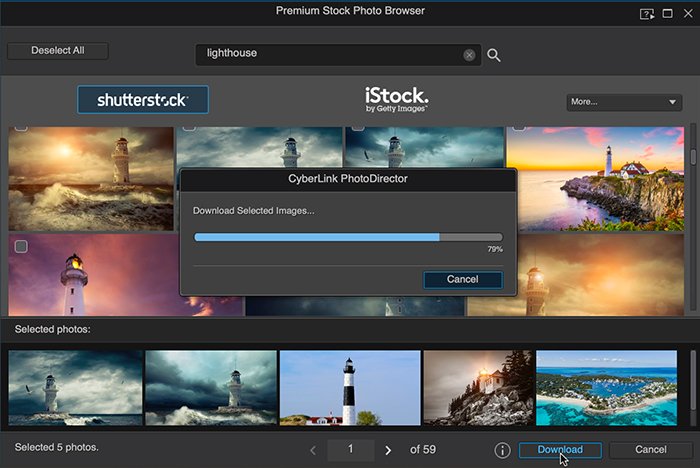 Cyberlink PhotoDirector скриншот загрузки стоковых изображений