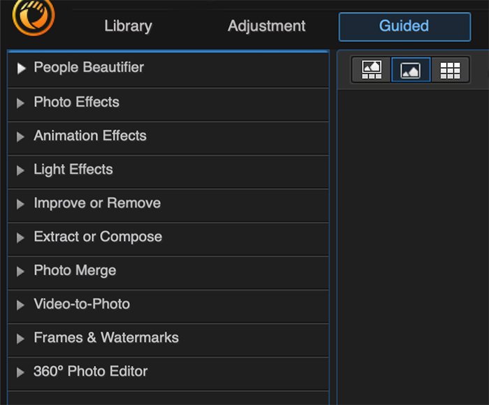 PhotoDirector review: screenshot guided menu