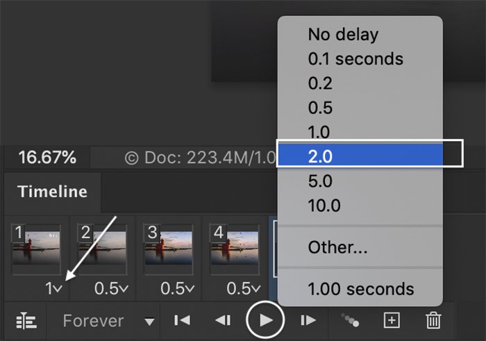 как сделать gif в фотошопе: Скриншот Photoshop меню Timeline timing и управление воспроизведением GIF