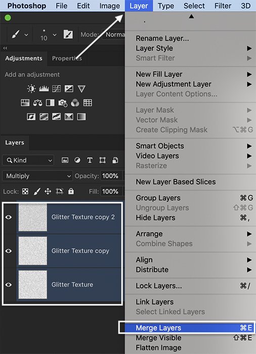 глиттерная текстура в фотошопе: Photoshop скриншот слияния слоев для текстуры блеска