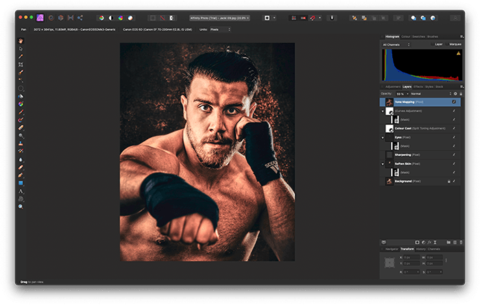 Портрет боксера Джека Шепарда отредактирован в Affinity Photo, отличной альтернативе Photoshop