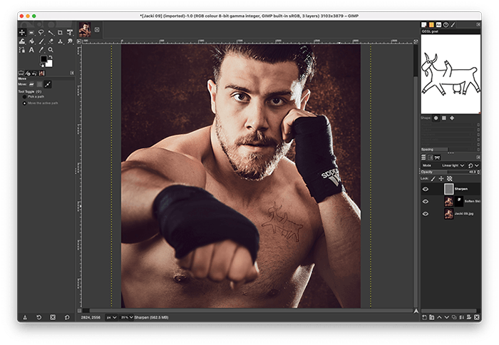 Портрет боксера Джека Шепарда, отредактированный в GIMP