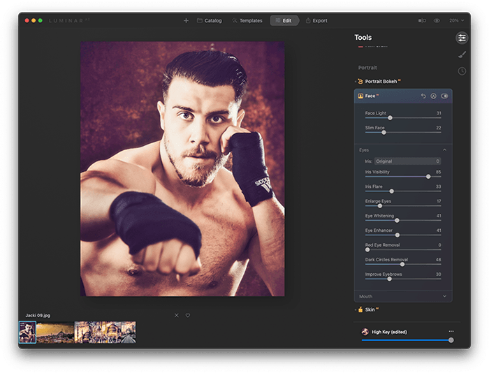 Портрет боксера Джека Шепарда, отредактированный в LuminarAI