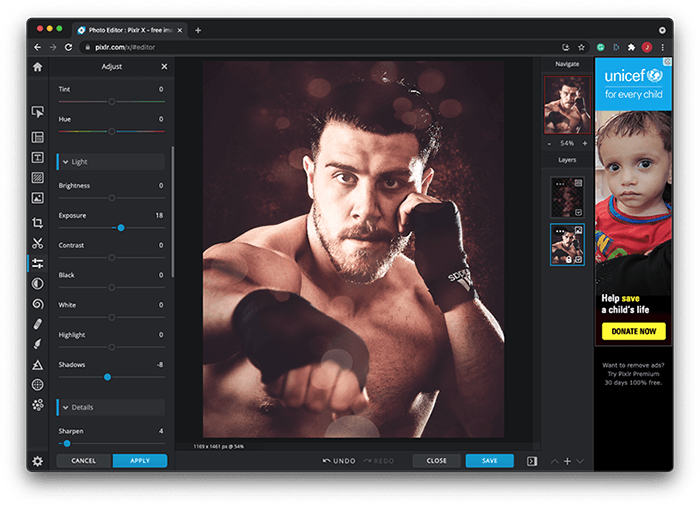 Портрет боксера Джека Шепарда, отредактированный в Pixlr
