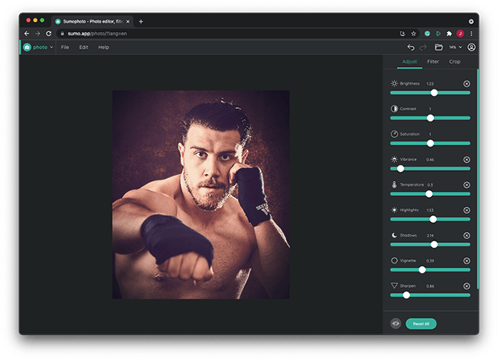 Портрет боксера Джека Шепарда, отредактированный в Sumo Photo (бесплатная альтернатива Photoshop)