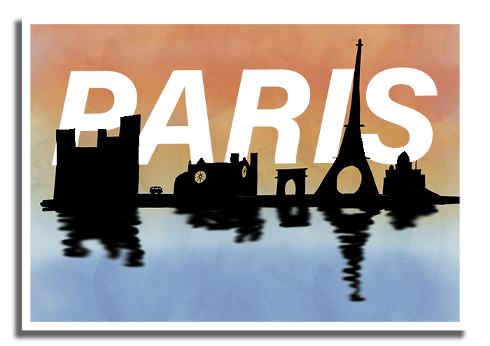 нарисованная открытка с горизонтом Парижа