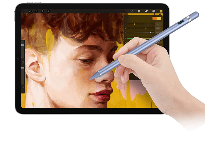 Стилус рисует лицо мальчика в iPad