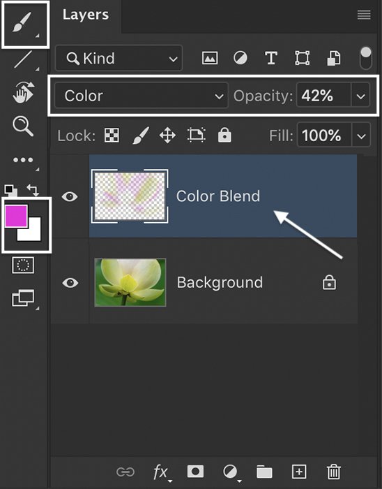 Скриншот панели слоев Photoshop со слоем Background and Color Blend