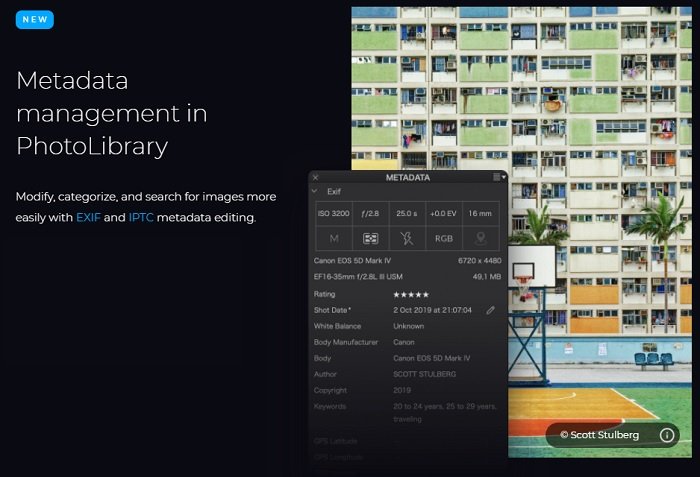 dxo photolab 5 review: pop-up window of metadata management in photo library