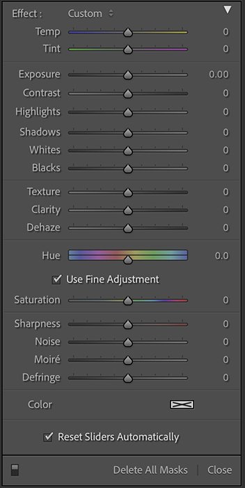 Скриншот панели выборочного редактирования для маскирования в Lightroom