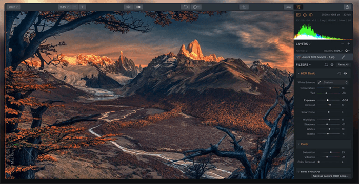 Лучшие плагины для фотошопа: Скриншот интерфейса плагина Aurora HDR Photoshop