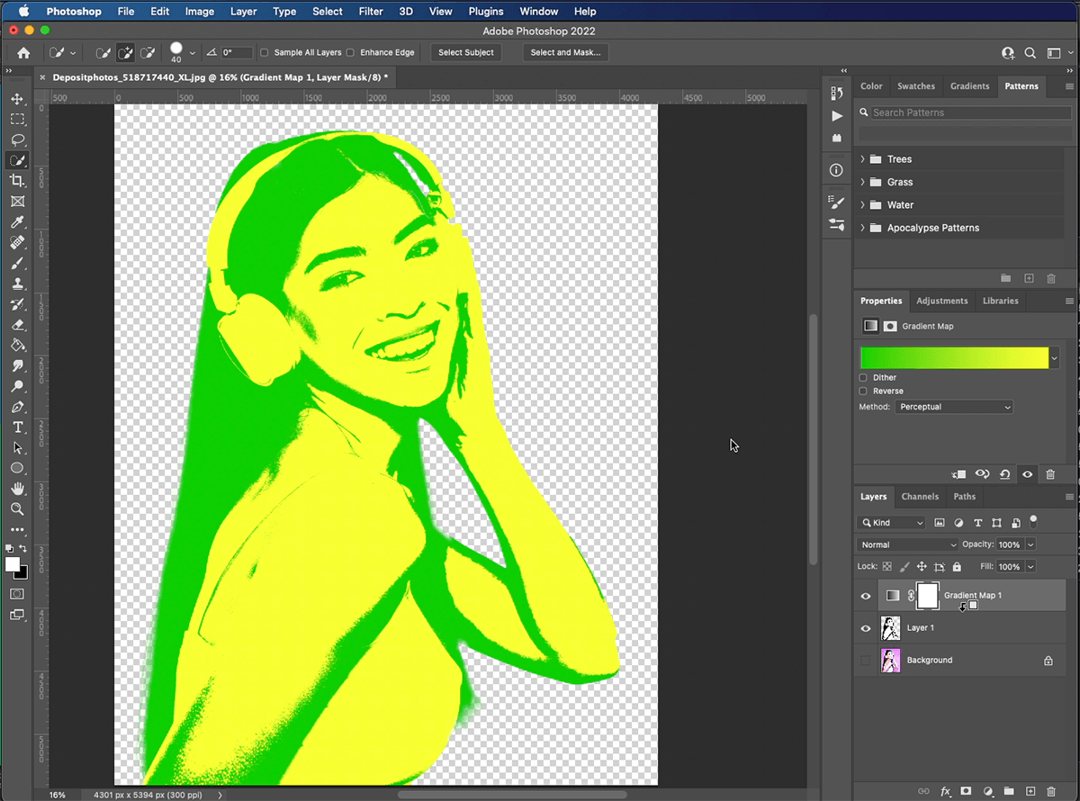 pop art in photoshop step 8: Appending Gradient Map on photoshop