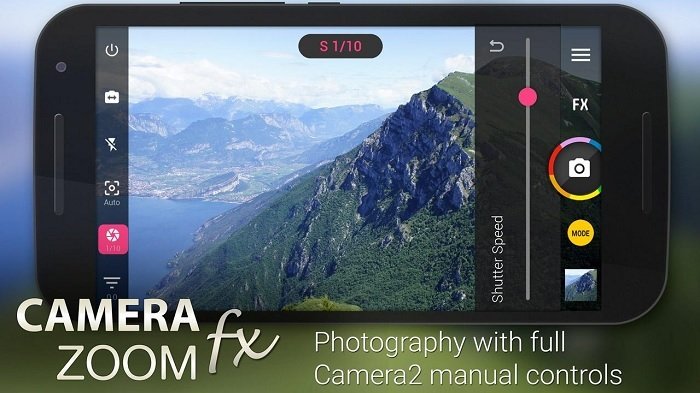 онлайн-реклама и демонстрация пользовательского интерфейса приложения Camera Zoom FX Premium для фотографов