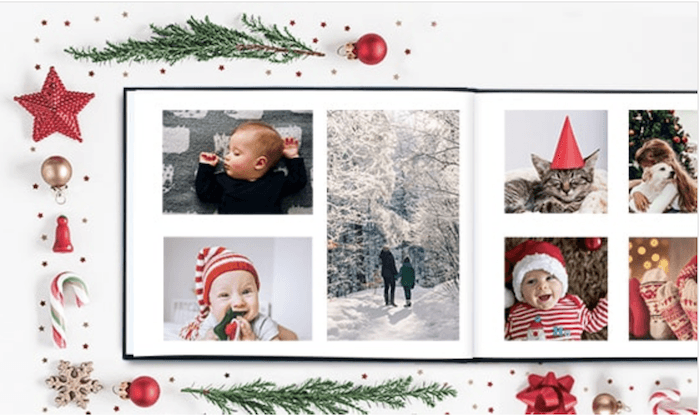 Рождественские украшения и книга семейных фотографий для идей фотоподарков