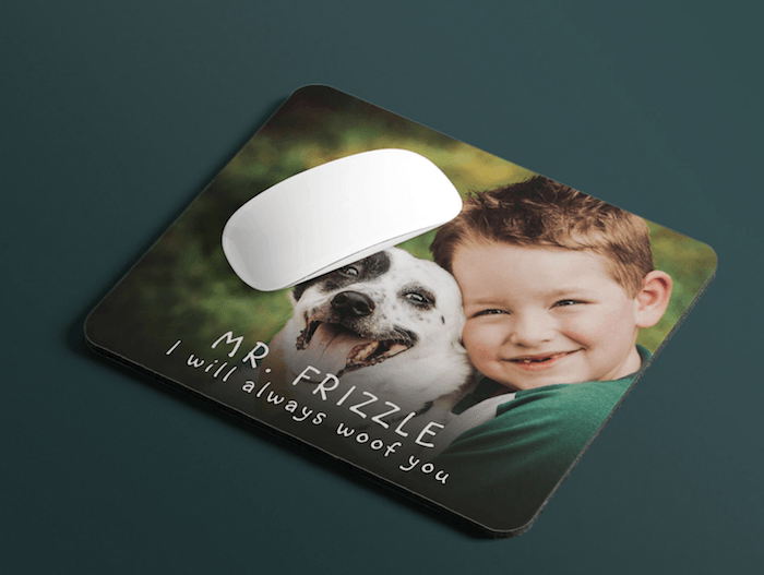 Custom mouse pad with picture of boy and dog for photo gift ideas